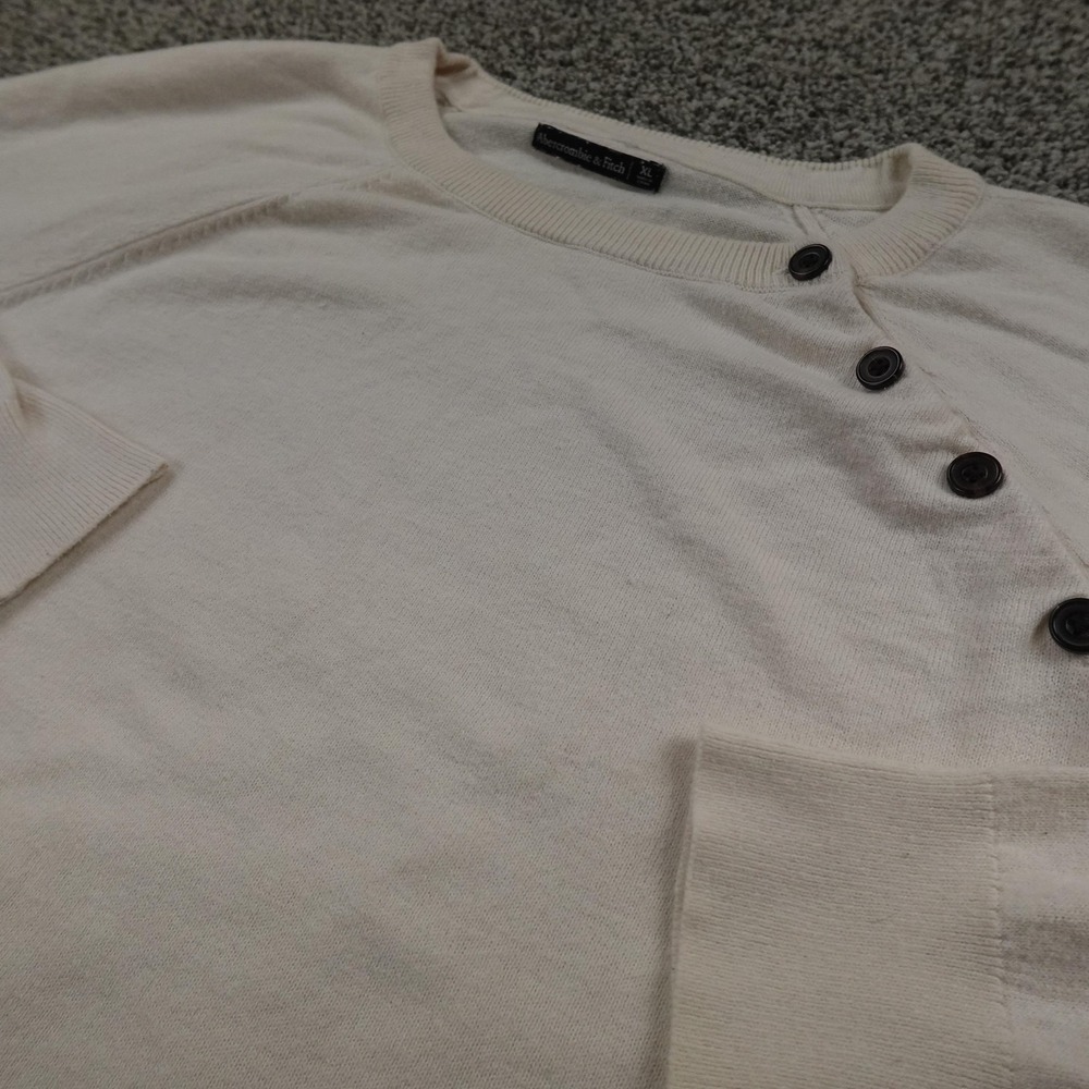 Abercrombie‎ Fitch Sweater Womens XL Beige White Button Pullover Crewneck Raglan